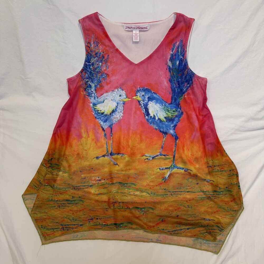 Leoma Lovegrove Tank Top Blouse Shirt Wearable Art Sand Piper Beach Colorful M - Picture 1 of 9